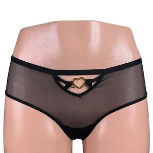 NWT VICTORIA’S SECRET Golden Heart Black Mesh Cheeky‎ Panty Medium